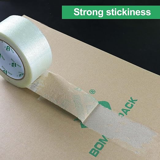 BOMEI PACK 4Rolls Reinforced Packing Tape, Heavy Duty Filament Fiber Strapping Tape 2inch, 5.5Mil x 60Yds, Total 240Yds