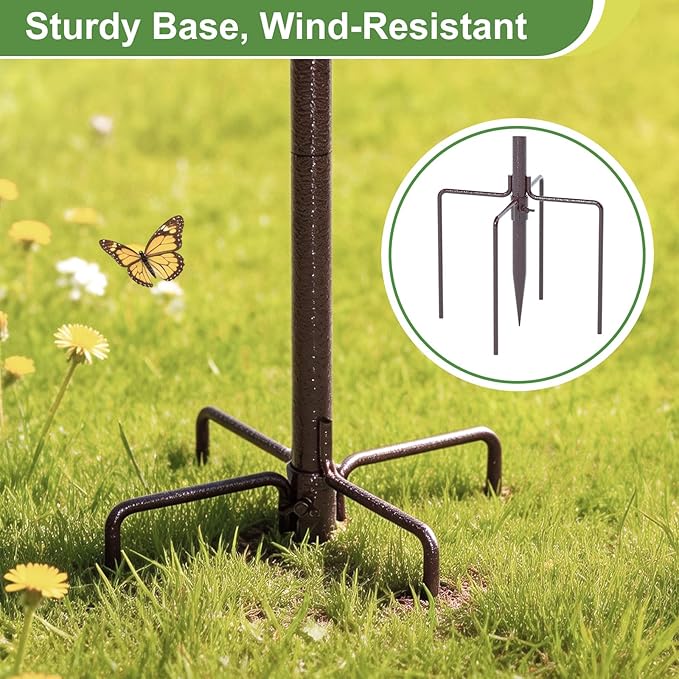 83" Bird Feeding Station Kit with Multiple Hooks, Heavy Duty Metal Bird Feeding Station with Seed Tray & Mesh Basket, Easy Assembly Ground Mounted Bird Feeder Pole for Garden Yard Outdoor