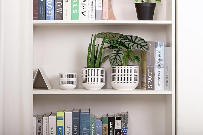 Docrin 3-Pack Ceramic Plant pots Set - 6.5"+5.3"+4" Dual-Tone Flower Pots with Drainage Holes, Modern Indoor Outdoor Planters for Succulents/Herbs/Large Plants, Home Office (Brownish Black & White)