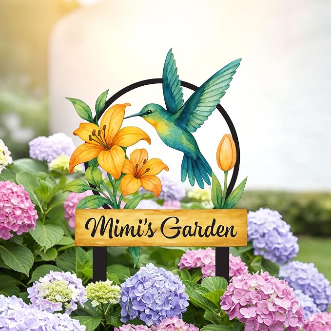 Personalized Metal Yard Sign for Mother's Day, Bird & Flower Design, Gift for Garden Lovers, Metal Sign, Garden Decor
