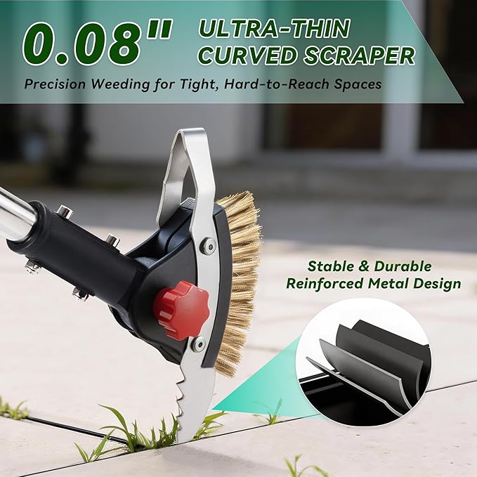 3-in-1 Heavy Duty Crack Weeder Tool, 59" Adjustable Long Handle, Stainless Steel Crevice Weed Puller and Moss Remover for Driveway, Patio, Sidewalk, Pavers and Deck Cracks