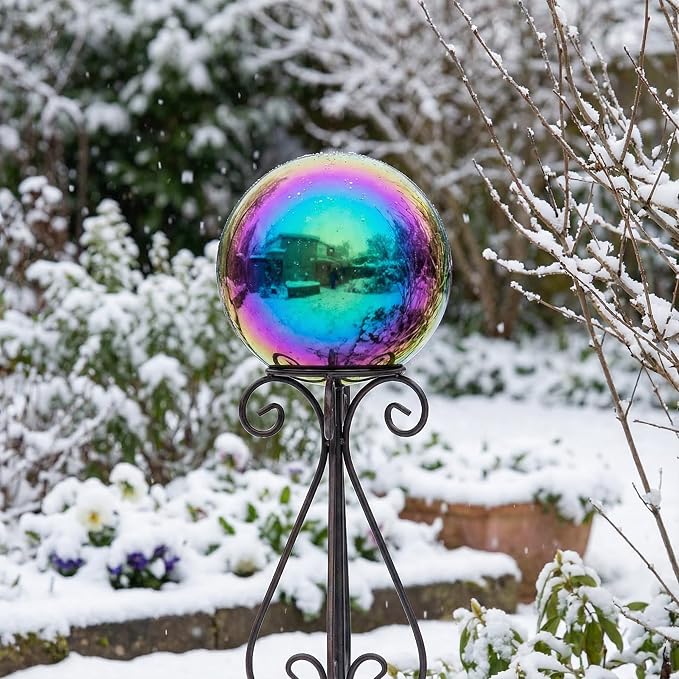 8 inch Diameter Gazing Ball,Rainbow Stainless Steel Polished Reflective Smooth Garden Sphere Globe Mirror,Colorful and Shiny Addition to Any Garden or Home
