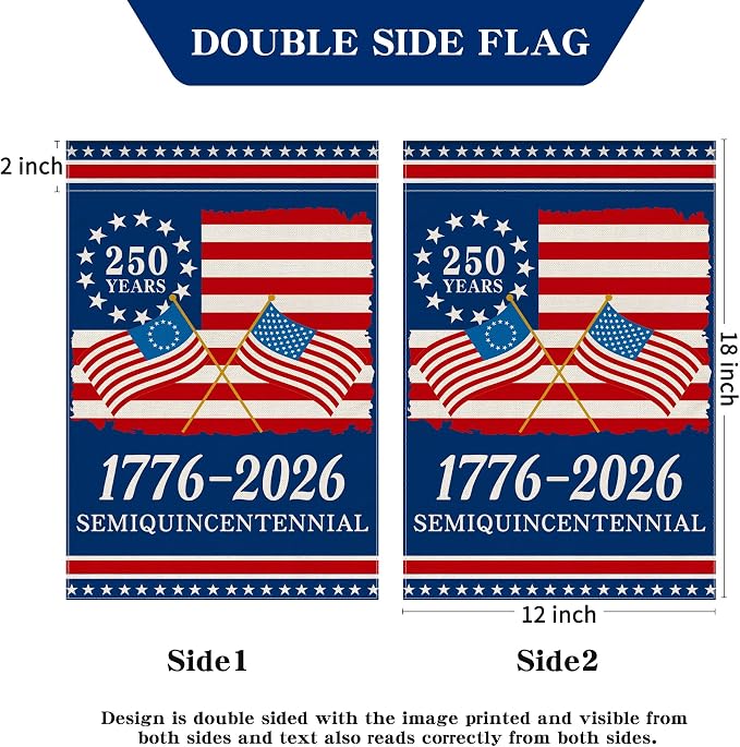 250th Anniversary America Garden Flag, 250 Anniversary USA Flag 1776-2026 Commemorative Patriotic 250 Years Banner 4th of July Yard Sign Double-Sided Waterproof Garden Flag 12x18 Inch