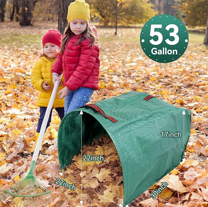 Reusable Garden Waste Bags, 2 Pack Dustpan-Type Yard leaves collector, 53 Gallon Collapsible Lawn Leaf Bag with Reinforced Carry Handles, Heavy Duty Container for Leaves, Lawn Debris & Grass Clippings
