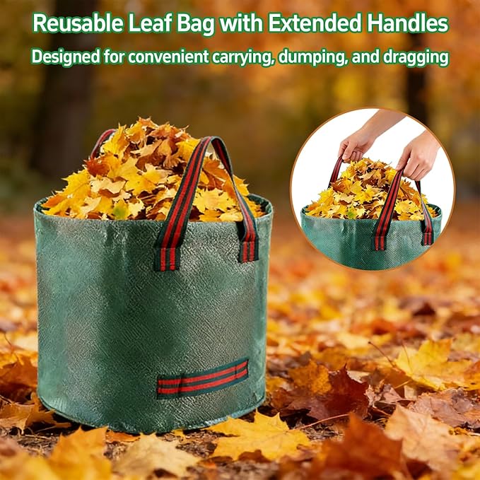 2 Pack Kids Adjustable Leaf Rake Set – 28" to 34" with Detachable Wooden Handles, Lightweight Plastic Head, Designed for Kids, Includes 2 Pairs of Gloves & Leaf Bag (Green)