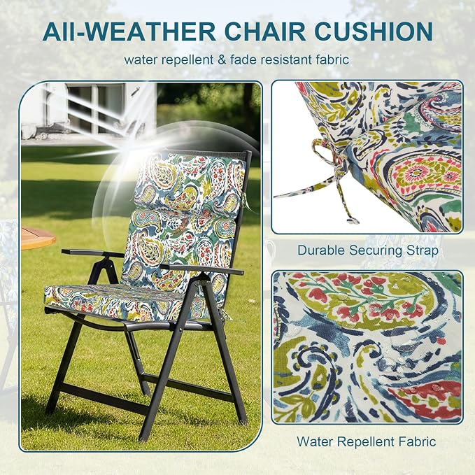 DYTXIII Outdoor High Back Chair Cushions Set of 2, 44"x22" Water Repellent Patio Seat Cushions with Elastic Sponge, All Weather Chair Pads for Rocking, Dining, Patio Furniture - Paisley Paradise