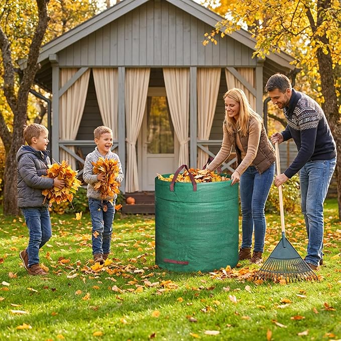 4 Pack 72 Gallons Reusable Yard Waste Bag, Large Lawn and Leaf Bags with 4 Reinforced Handles, Heavy Duty Large Garden Waste Bin Container for Leaves, Grass Clippings, Camping Yard Recycling