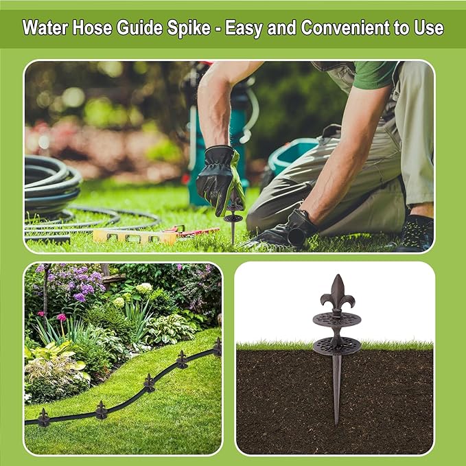 OwnMy Set of 2 Cast Iron Garden Hose Guide Stakes Heavy Duty, Decorative Garden Hose Guide Spikes for Lawn Yard Outside Plants Protection - Keeping Hoses Away from Flower Beds, Spear-Pattern