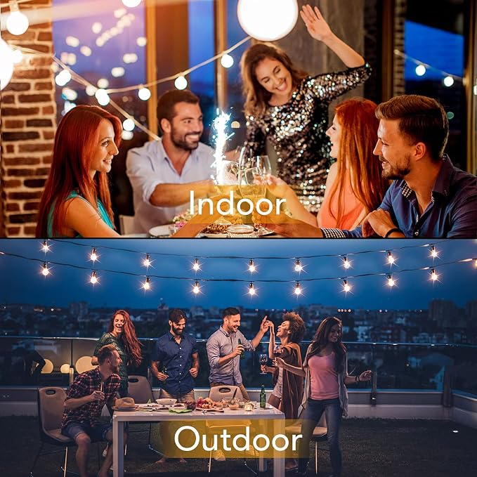 50FT Outdoor String Lights Waterproof, Bright 2700K LED Patio Lights String with 27 G40 Shatterproof Globe Bulbs, Connectable Edison String Lights for Outside, Garden, Balcony, Porch