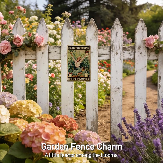 Funny Garden Signs Decorative Outdoor - It's Not Hoarding If It's Plants - Vintage Metal Gardening Wall Decor for Home Garden Greenhouse Plant Lovers Gifts for Women Mom, 12x8 Inch