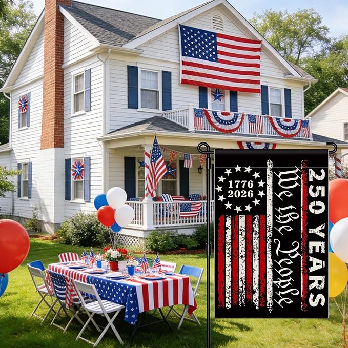 250th Anniversary Garden Flag, 250 Anniversary USA Flag American We the People 250 Years Patriotic Banner 1776-2026 Commemorative 4th of July Yard Sign Double-Sided Waterproof Garden Flag 12x18 Inch