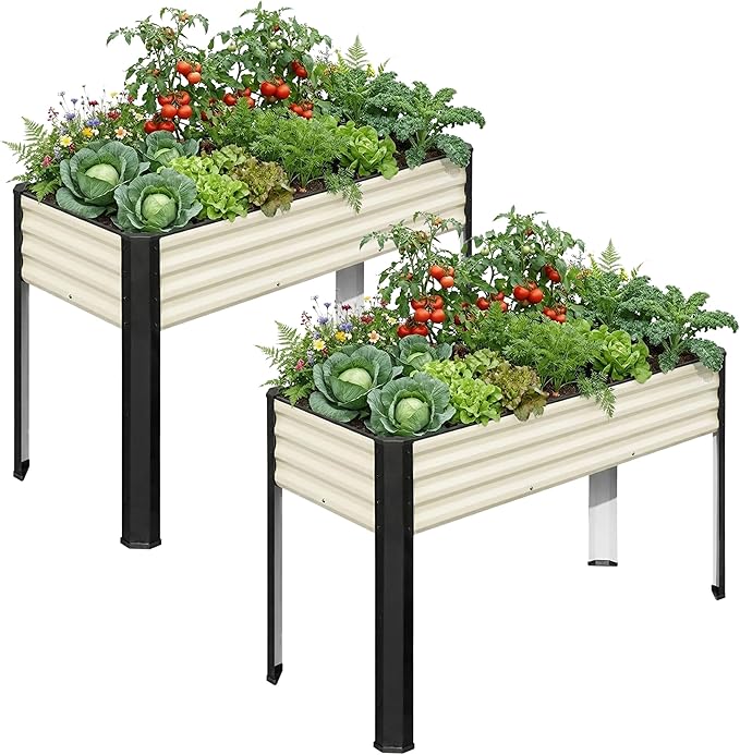 SnugNiture Raised Garden Bed with Legs, 2PCS 48×18×32in Outdoor Metal Elevated Raised Planter Box for Backyard, Patio, Balcony