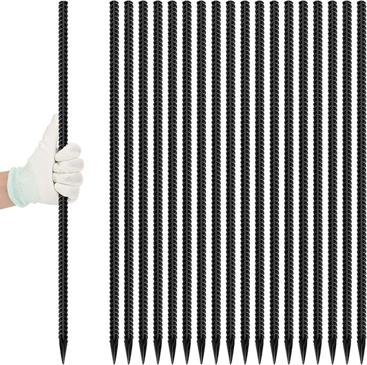 Homwin 24 inches Straight Rebar Stakes 18-Pack Ground Stake Heavy Duty Metal Steel Spikes for Gardening, Concrete Forming and Camping Tent