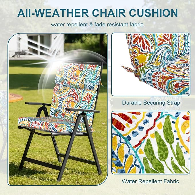 DYTXIII Outdoor High Back Chair Cushions Set of 2, 44"x22" Water Repellent Patio Seat Cushions with Elastic Sponge, All Weather Chair Pads for Rocking, Dining Chairs, Patio Furniture - Paisley Multi