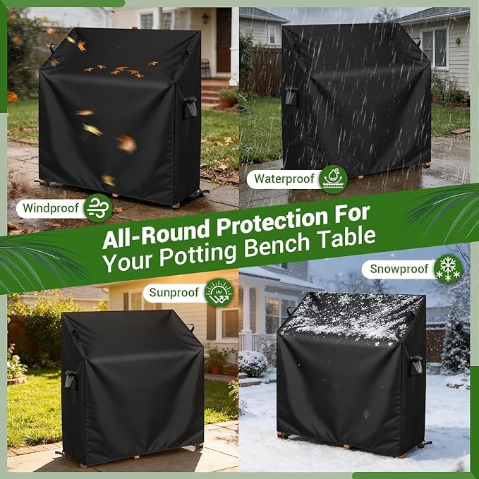 Potting Bench Cover, Potting Table for Outdoors Cover, 600D Canvas with Zipper,Waterproof Anti-UV All Weather Protection (35"L×19"W×36/46"H)