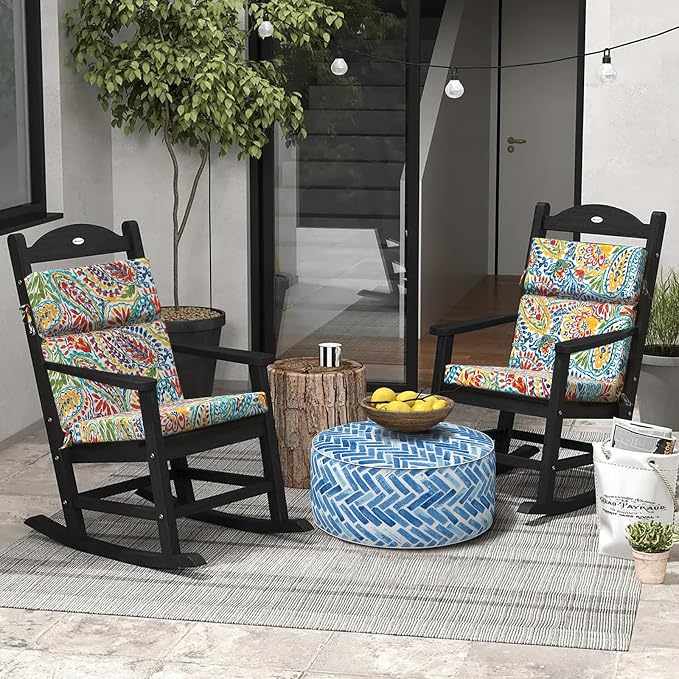 DYTXIII Outdoor High Back Chair Cushions Set of 2, 44"x22" Water Repellent Patio Seat Cushions with Elastic Sponge, All Weather Chair Pads for Rocking, Dining Chairs, Patio Furniture - Paisley Multi