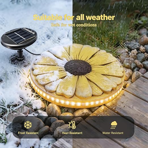 Solar Stepping Stone that Lights Up at Night, 10" Cement Daisy Flower Garden Path Stone, Non-Slip Weather-Resistant Outdoor Yard Walkway Decor (Yellow)