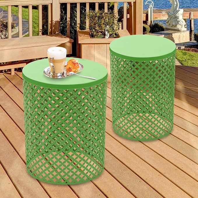Metal Frame Accent Table,Cylindrical Outdoor Side Table,Decorative Garden Stool,Set of 2 Nesting Side Table,Modern Decorative Garden Stool for Patio Balconies Cafes Parks (2, Green)