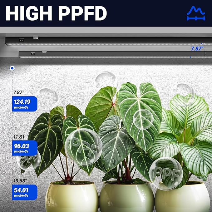 Barrina T5 Plant Lights for Indoor Growing, 3FT 128W (8 X 16W) Led Grow Light with Magnetic Design, Full Spectrum Grow Light Strip with Black Cover, Plug and Play, 5000K, 8 Packs