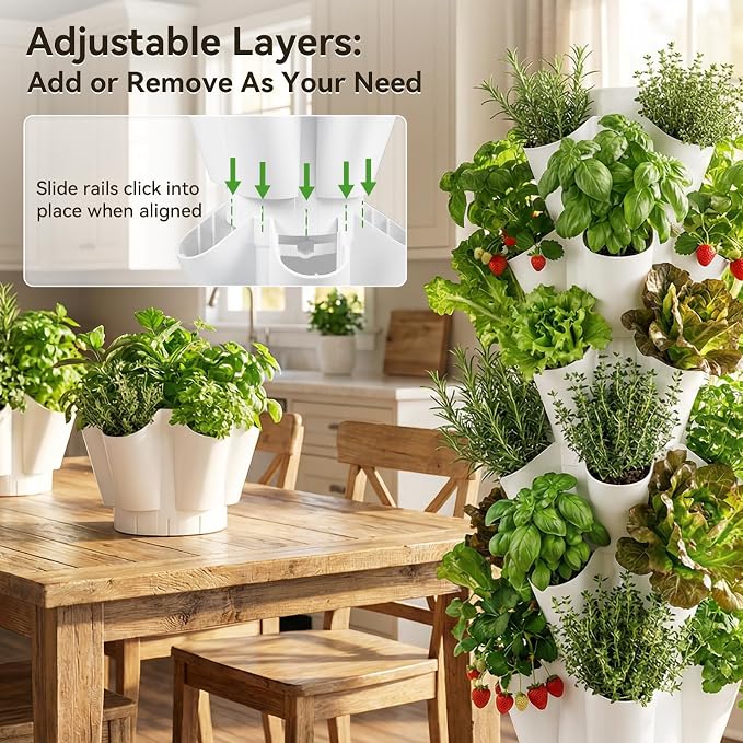BAOSHISHAN 8 Tiers 40 Pods Outdoor Hydroponics Tower for Herbs & Greens | Durable ABS Space-Saving Vertical Tower, Smart Water Circulation, 360° Wheels for Easy Mobility, Beginner-Friendly Setup
