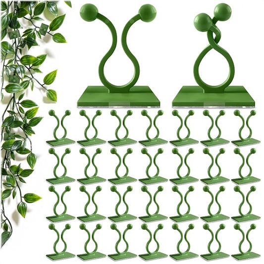 100 Pcs Plant Clips for Climbing Plants - Plant Wall Clips, Green Self-Adhesive Vine Wall Clips for Pothos, Ivy, String of Hearts, Indoor Outdoor Plant Support Hooks, No-Nail Climbing Plant Holder Set