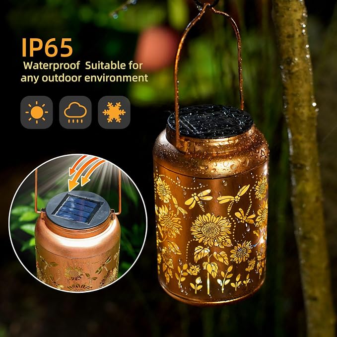 Sunflower Solar Lanterns Outdoor Waterproof Hanging Solar Lights,Gifts for Women Grandma Mom Garden Decor,Lantern Metal Decorative Yard,Patio,Lawn,Porch,Deck,Balcony