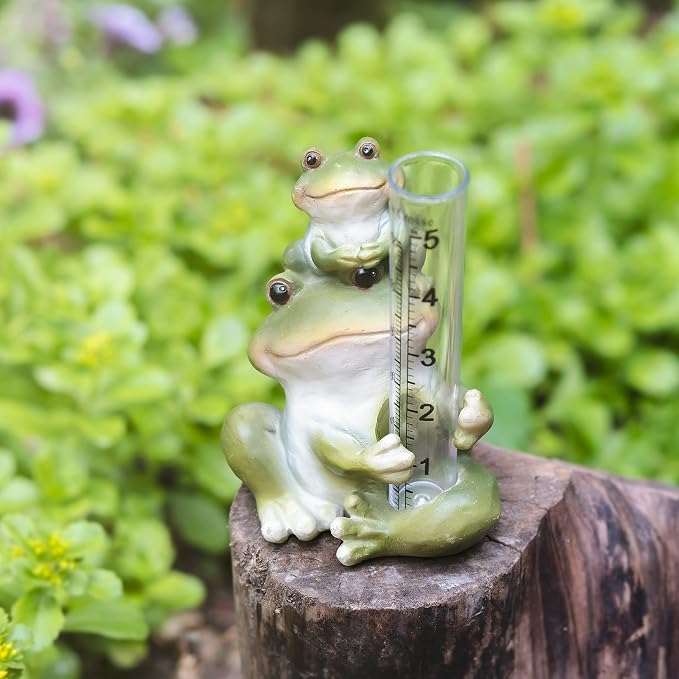La Crosse 704-4114 5 in. Table Standing Polyresin Frog Rain Gauge