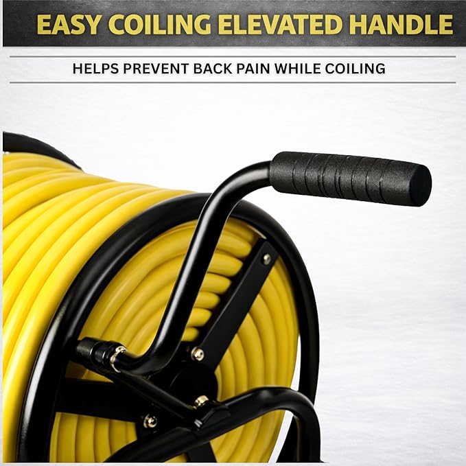 Heavy Duty Hose Reel Cart, Commercial Hose Reel with Wheels, Outdoor Water Hose Cart for Backyard, Farm & Ranch, or Contractor Use, Metal Hose Carts (4-Wheel, 400ft Capacity)