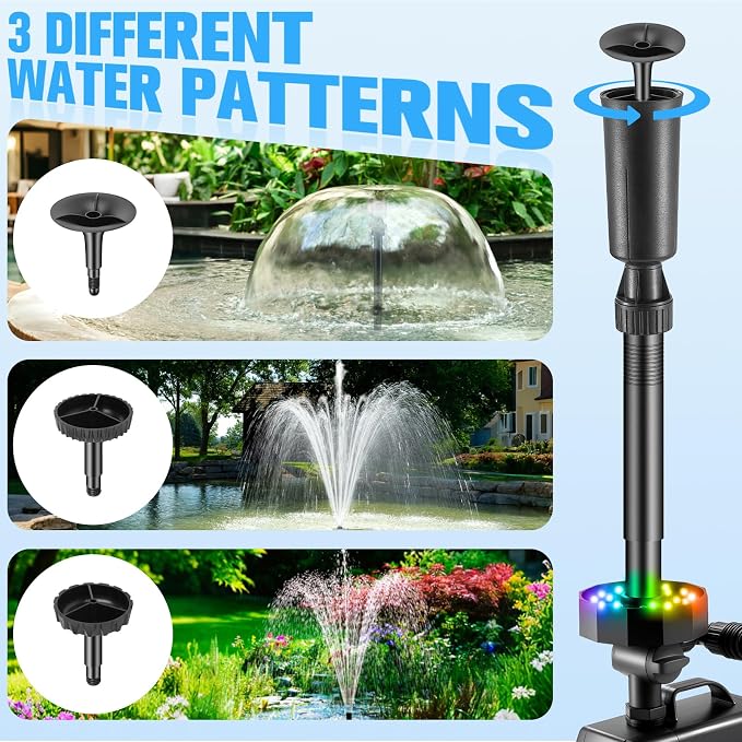 Submersible Pump RGB Pond Filter System Kits,3-in-1 Pond Filter Fountain with Colorful Lights,660GPH Pond Filter Box,Multi-layer Filtration, Applicable to Garden Pond,Fish Tank,Water Feature