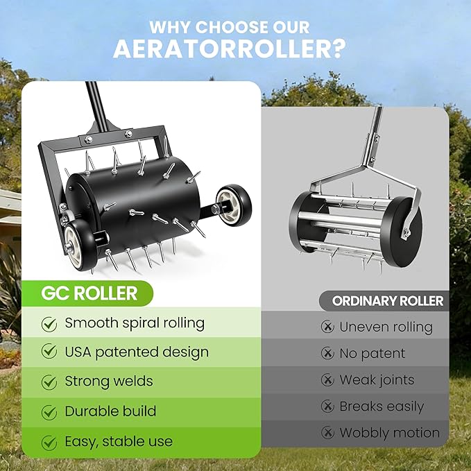 Rolling Lawn Aerator, Heavy Duty Spike Aerator Tool for Lawn & Yard, Manual Push Soil Aerator with Wheels for Garden Lawn Care, Grass Root Growth & Soil Aeration