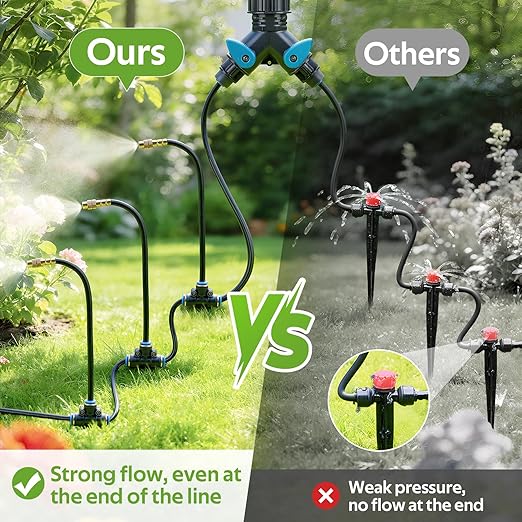 HIRALIY 165FT Garden Watering System with 28 360° Adjustable Copper Mist Nozzles, Quick-Connect Drip Irrigation Kit for Large Raised Beds, Greenhouse Sections and Flower Beds