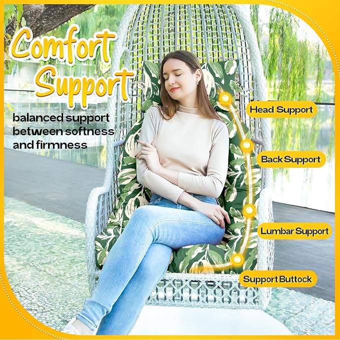 MAGIC ELEPHANT Egg Chair Cushion, Memory Foam Hanging Egg Chair Cushion Replacement, Indoor Outdoor Hammock Basket Swing Cushion with Headrest (Forest Green Tulip)