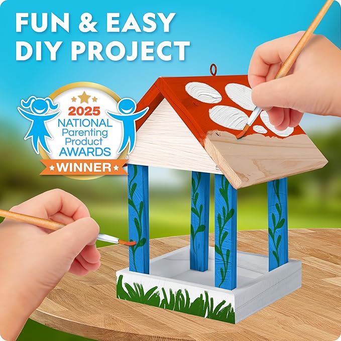 National Geographic Build Your Own Bird Feeder Craft Kit for Kids 6+ – DIY Wooden Feeder Craft with Paints, Brush, Bird-Watching Journal & Educational Poster for Kids, Outdoor Crafts, Bird Watch Kit