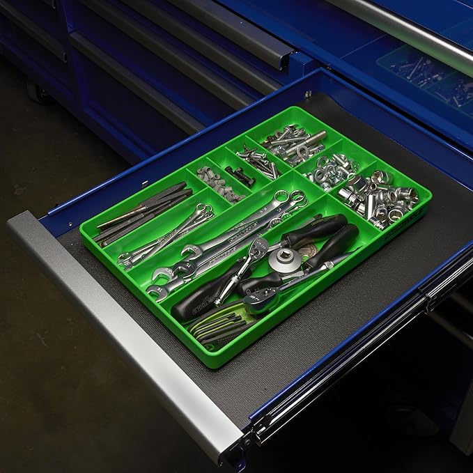 OEMTOOLS 22213 Tool Box Organizer Tray – 10-Compartment Tool Chest Organizer for Parts, Bolts, and Small Tools – Stackable Drawer Tray Design