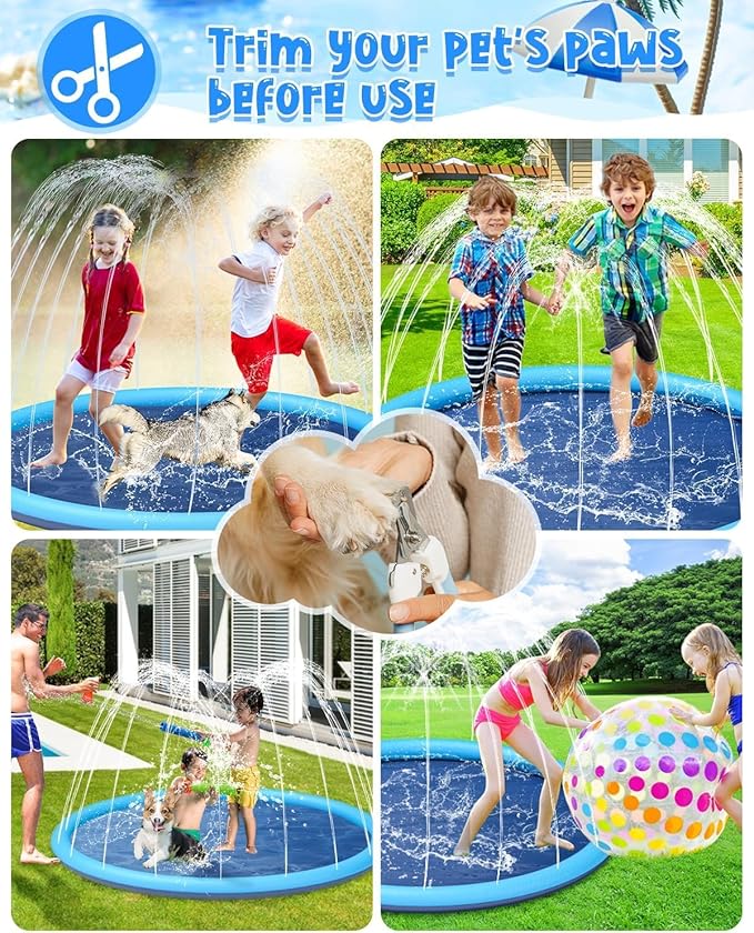 Non-Slip Large Sprinkler Splash Play Mat,YSJILIDE Splash Pad for Kids and Dog (Blue, XXL-95)