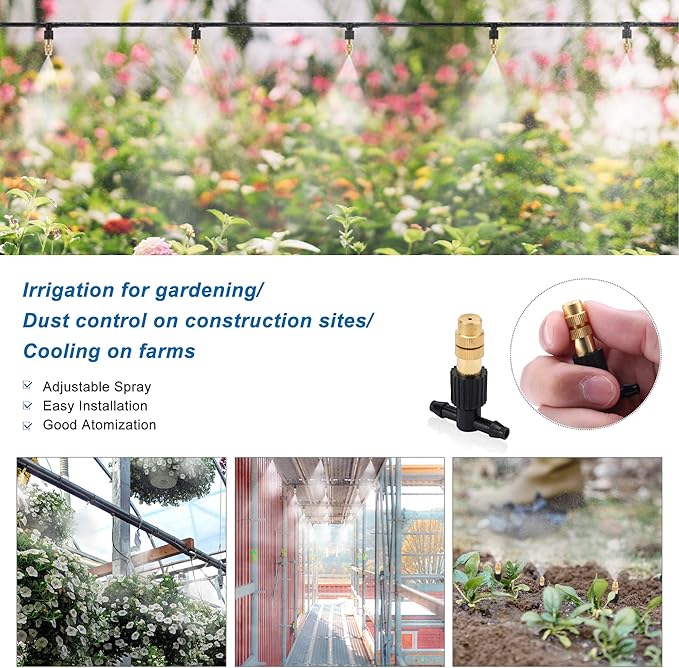 20Pcs Three-Way Atomizing Nozzle with Drip Irrigation Connector for 1/4 inch Drip Irrigation Tubing, Micro Spray Drip Irrigation Emitters, Adjustable Sprinkler Drip Irrigation Mister Kit