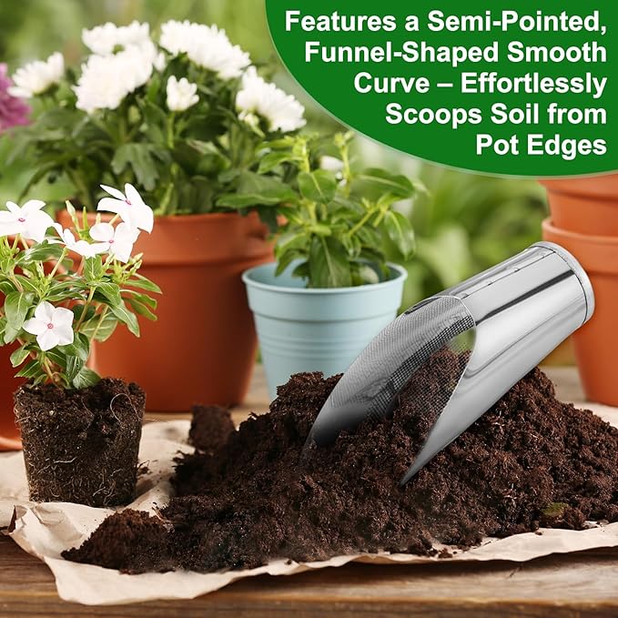 M METERXITY 1-Set Bonsai Soil Scoops, 3 Sizes Stainless Steel Garden Soil Scoop Bucket Shovel Potting Scooper for Transplanting/Flower Planting/Plant Succulent, Small Soil Sifter [Silver Tone]