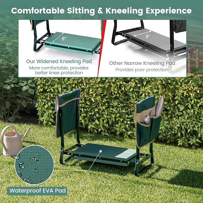 IRONMAX Garden Kneeler and Seat, Heavy Duty Foldable Gardening Bench Stool w/Soft Foam Pad & 2 Tool Storage Bags for Kneeling & Sitting, Gardening Gifts for Women Men