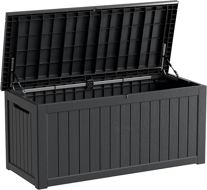 270 Gallon Outdoor Storage Box Waterproof, Lockable Resin Deck Box Large Storage Bin for Patio Furniture Cushion, Garden Tools, Pool Accessories, UV-Resistant, Black