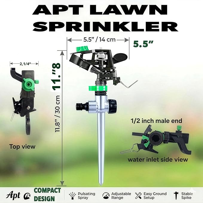 APT Pulsating Impact Sprinklers for Yard, Lawn & Garden, 80 to 5800 sq ft Adjustable Spray (Pack of 2)