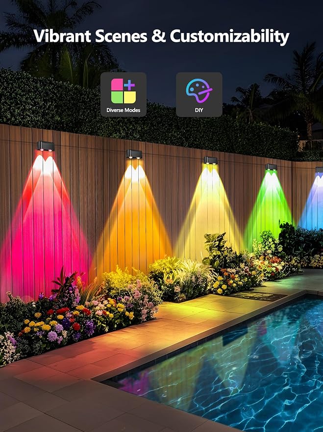 Brizled Smart RGBCW Fence Lights Outdoor, Red White Blue Deck Lights APP Controlled Compatible with Alexa & Google Home, Music Sync Fence Lighting for July 4th Garden Backyard Yard, 72.18ft 12 Pack