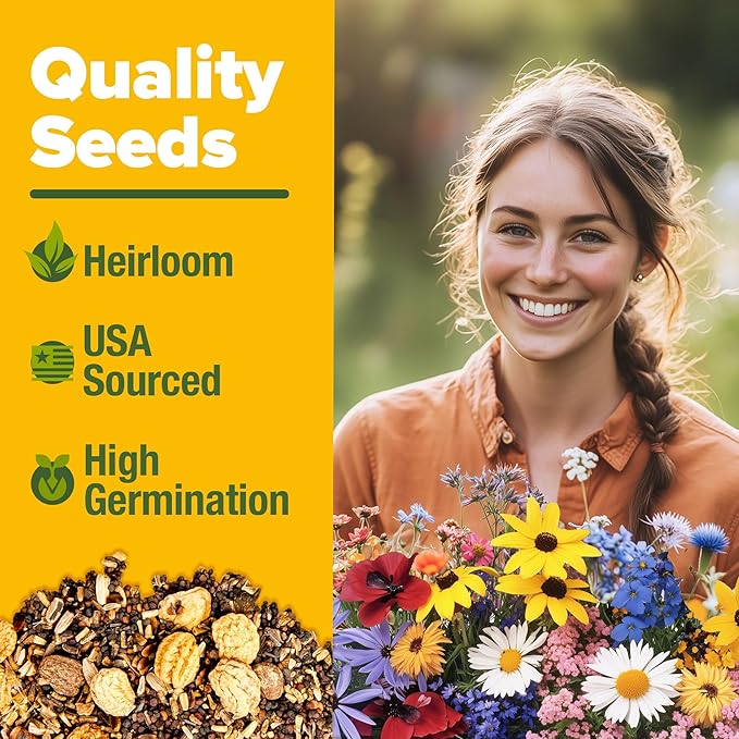 HOME GROWN Midwest Wildflower Seeds Bulk Mix | 32,500+ Open Pollinated Perennial & Annual Flower Seed for Planting | 15 Varieties for Attracting Bees & Butterflies | 2 oz