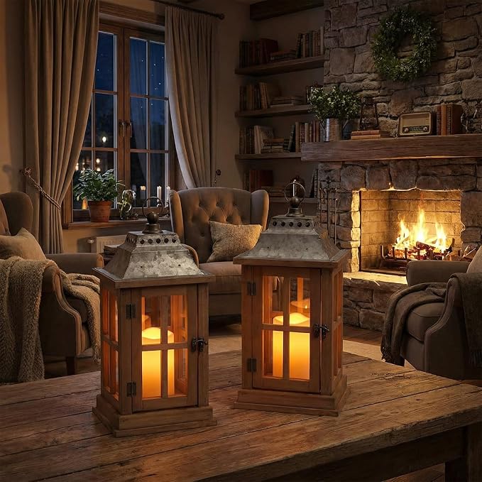 Bdor Lantern Decorative (Set of 2) - 15in IP65 Waterproof Vintage Style Candle Lantern, Decorative Lanterns for Home Decor, Indoor Outdoor, Front Porch, Garden, Farmhouse Weddings Style (No Candles)