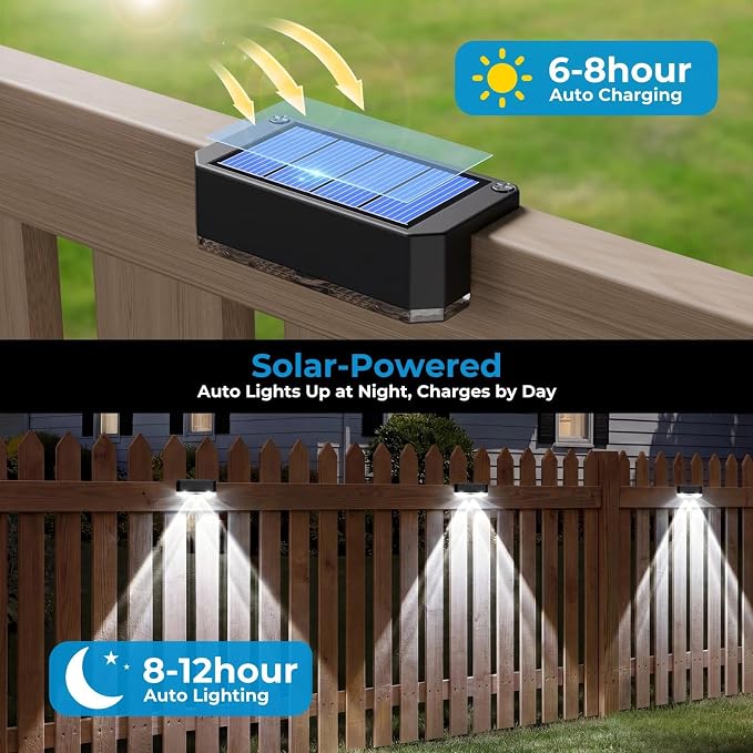 Peasur 12 Pack Solar Fence Lights Outdoor, Deck Light Solar Powered, IP65 Waterproof Led Riling Solar Lights for Outside Step Yard, Cool White