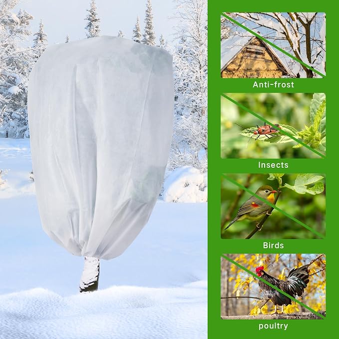Garutom Plant Covers Freeze Protection 78" x 89" 2.2 oz, Large Size Bag Frost Cloth Plants Jacket Drawstring and Zipper Tree Cover for Outdoor Plants, Shrub Potted Plants Winter (1 PCS)