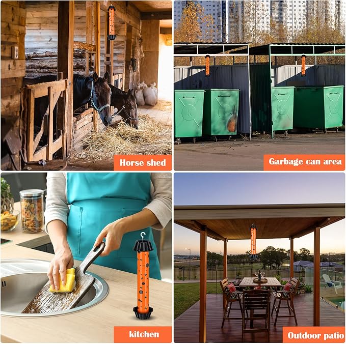 12 Pcs Sticky Fly Trap Fly Stick Indoor Outdoor Long Lasting Adhesive Fly Catcher with Hanging Hook for Wasps Gnats Bugs Insects Moths Fruit Flies Mosquitoes Spiders Fleas (Orange, Black)