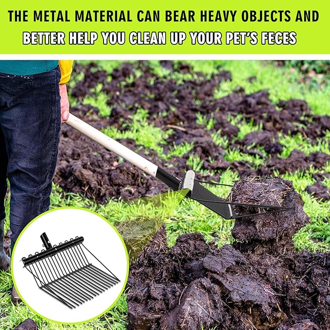 Tandefio 2 Pack Manure Fork Replacement Head Metal Pitchfork Horse Manure Rake Garden Pitch Fork Replacement Head with Angled Tines for Horse Stall Poop Picking up(Black)