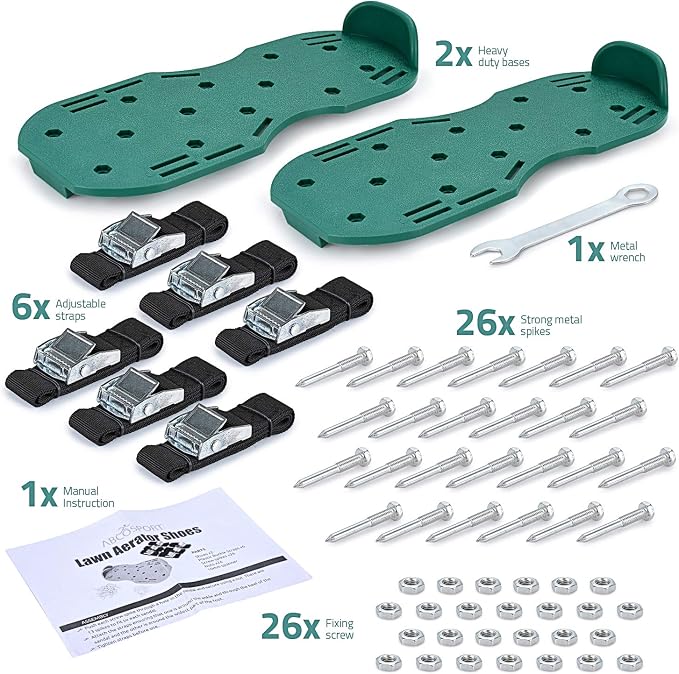 Abco Tech Lawn Aerator Shoes for Grass - Yard Aeration Tool with 3 Adjustable Straps and Heavy-Duty Metal Buckles - Aerating Shoes for Lawn Care, Grass Health, and Soil Ventilation