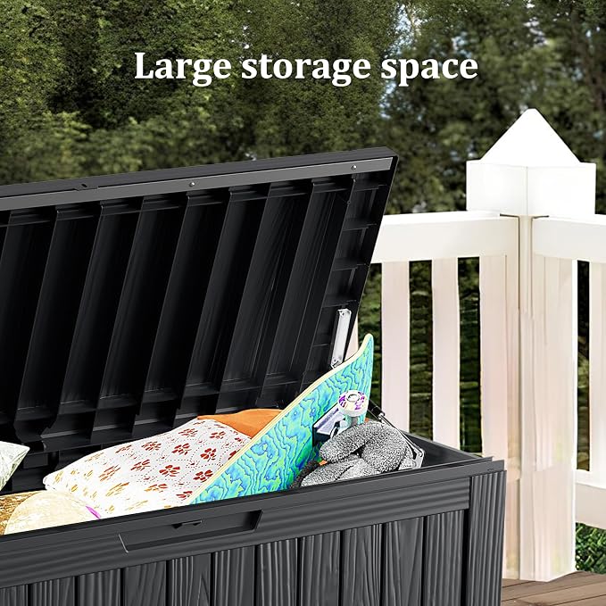 TARKARI 80 Gallon Outdoor Storage Box Waterproof, Resin Deck Boxes with Lockable Lid & UV-Resistant for Patio, Pool, Garden Furniture Cushions & Accessories, Black