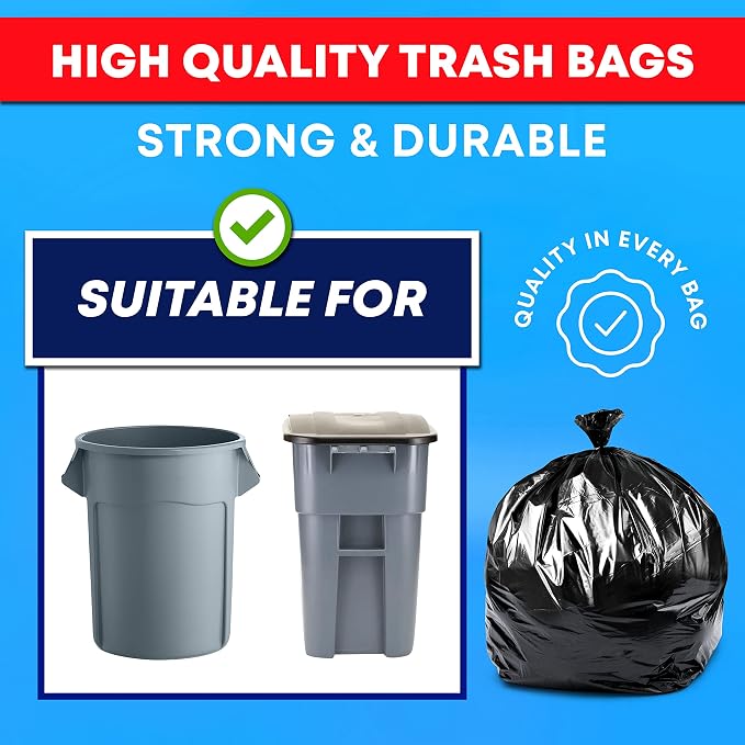 Veska 55-60 Gallon Trash Bags Heavy Duty | MegaValue Pack 150 COUNT | Large Black Garbage Bags Outdoor Trash Can Liners for Lawn, Leaf and Household Cleanup
